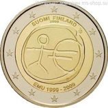 Монета 2 Евро Финляндии "10 лет Экономическому и валютному союзу" AU, 2009 год