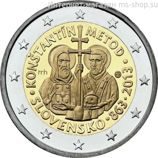 Монета Словакии 2 Евро "1150 лет с прибытия миссии Кирилла и Мефодия в Великую Моравию" AU, 2013 год