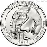 Монета США 25 центов "20-ый национальный мемориал Маунт-Рашмор, Южная Дакота", D, AU, 2013