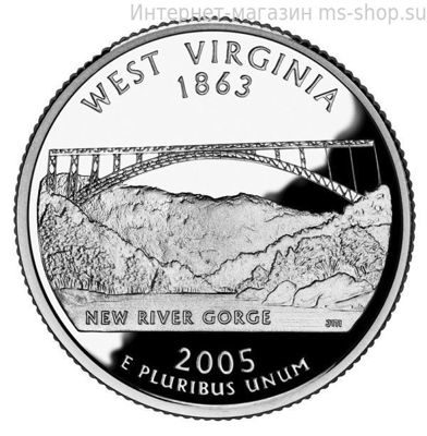 Монета 25 центов США "Западная Вирджиния", AU, 2005, Р