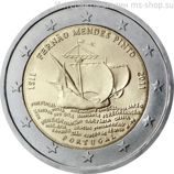 Монета 2 Евро Португалии  "500 лет со дня рождения Фернана Мендиша Пинту" AU, 2011 год