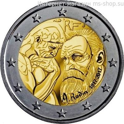 Монета Франции 2 Евро 2017 год "100 лет со дня смерти Огюста Родена", AU