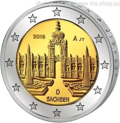 Монета Германии 2 Евро 2016 год "Саксония (Дворец Цвингер Дрезден). Федеральные земли Германии", AU