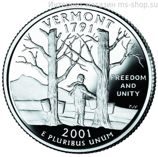 Монета 25 центов США "Вермонт", AU, 2001, D
