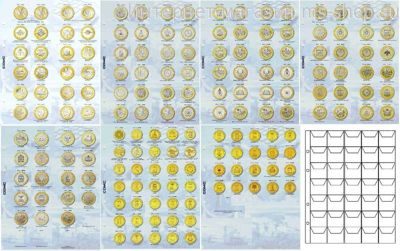 Комплект разделители + листы для юбилейных 10-и рублевых монет России + монеты войны 1812 года (8 разделителей + 8 листов С КАРМАНАМИ)