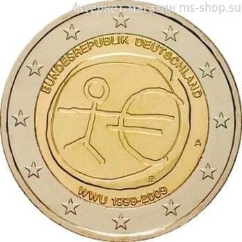 Монета 2 Евро Германии "10 лет Экономическому и валютному союзу" AU, 2009 год