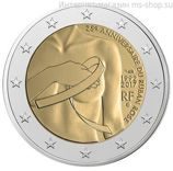 Монета Франции 2 Евро "Борьба против рака молочной железы. 25 лет розовой ленточке" AU, 2017 год