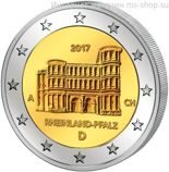 Монета Германии 2 Евро 2017 год "Рейнланд-Пфальц (Порта Нигра, г. Трир). Федеральные земли Германии", AU