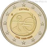 Монета 2 Евро Испании "10 лет Экономическому и валютному союзу" AU, 2009 год