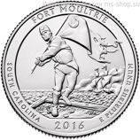 Монета США 25 центов "35-ый национальный памятник Форт Молтри, Южная Каролина", P, AU, 2016
