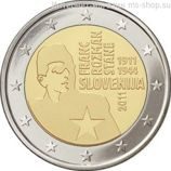 Монета 2 Евро Словении  "100 лет со дня рождения Франца Розмана" AU, 2011 год
