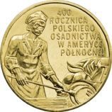 Монета Польши 2 Злотых, "400-летие польского поселения в Северной Америке" AU, 2008