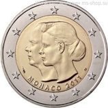 Монета 2 Евро Монако "Свадьба Князя Монако Альбера II и Шарлин Уиттсток" AU, 2011 год