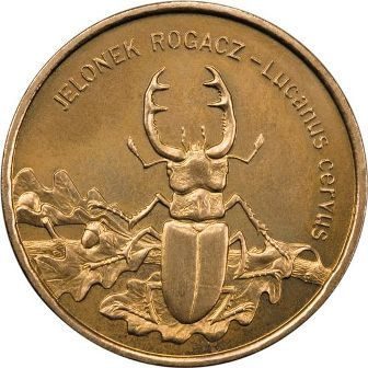 Монета Польши 2 Злотых, "Жук-олень" AU, 1997