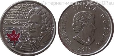 Монета Канады 25 центов "Шарль-Мишель де Салаберри" (цвет), 2013