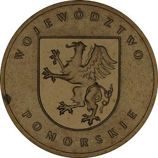 Монета Польши 2 Злотых, "Поморское воеводство" AU, 2004
