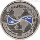 Монета Панамы 1/4 бальбоа "100 лет строительству Панамского канала. Век объединяя мир", AU, 2016