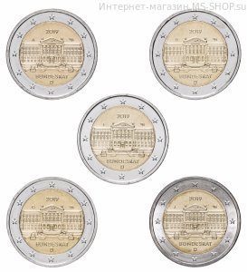 Комплект из 5-ти монет Германии 2 евро "Бундесрат" (5 монетных дворов), 2019
