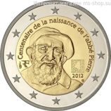 Монета 2 Евро Франции  "100 лет со дня рождения аббата Пьера" AU, 2012 год