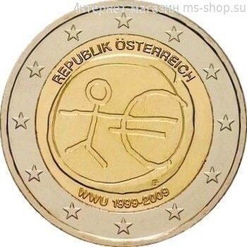 Монета 2 Евро Австрии "10 лет Экономическому и валютному союзу" AU, 2009 год