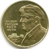 Монета Польши 2 Злотых, "Бригадный генерал Станислав Мачек" AU, 2003