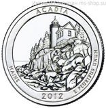 Монета США 25 центов "13-ый национальный парк Акадия, Мэн", P, AU, 2012
