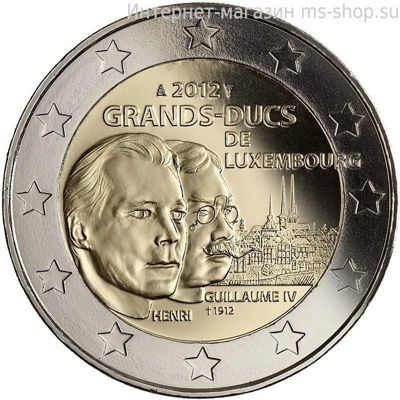 Монета 2 Евро Люксембург  "100 лет со смерти Великого герцога Люксембургского Вильгельма IV" AU, 2012 год