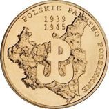 Монета Польши 2 Злотых, "70-летие Польского подпольного государства" AU, 2009