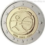 Монета 2 Евро Мальты "10 лет Экономическому и валютному союзу" AU, 2009 год