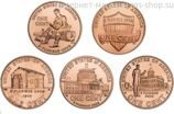 Набор из 5 монет "Жизнь Линкольна" (1 цент, США, 2009-2016 гг.)
