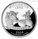 Монета 25 центов США "Висконсин", AU, 2004, D