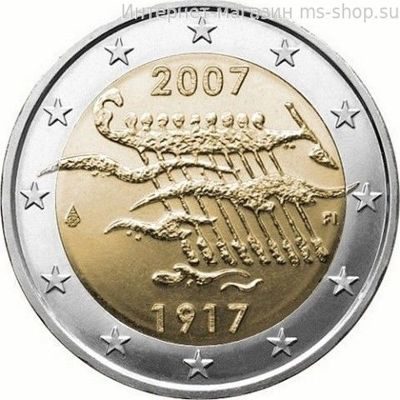 Монета 2 Евро Финляндии  "90-летие провозглашения независимости Финляндии" AU, 2007 год