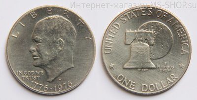 Монета США 1 доллар "Колокол. 200 лет независимости", двор D, VF, 1976