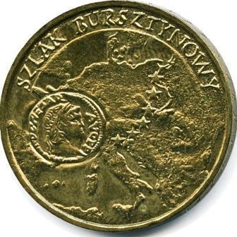Монета Польши 2 Злотых, "Янтарный путь" AU, 2001