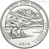 Монета США 25 центов "24-ый национальный парк Грейт-Санд-Дьюнс, Колорадо", S, AU, 2014