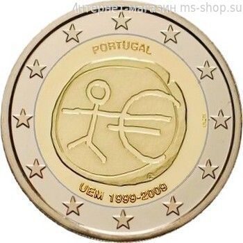 Монета 2 Евро Португалии  "10 лет Экономическому и валютному союзу" AU, 2009 год