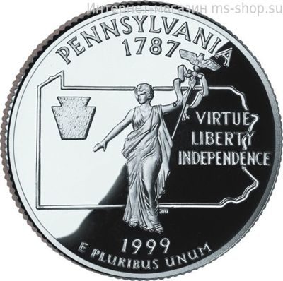 Монета 25 центов США "Пенсильвания", AU, 1999, Р