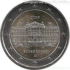 Монета Германии 2 евро "Бундесрат", AU, 2019