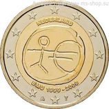 Монета 2 Евро Нидерланды  "10 лет Экономическому и валютному союзу" AU, 2009 год