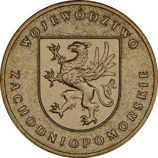 Монета Польши 2 Злотых, "Западно-Поморское воеводство" AU, 2005