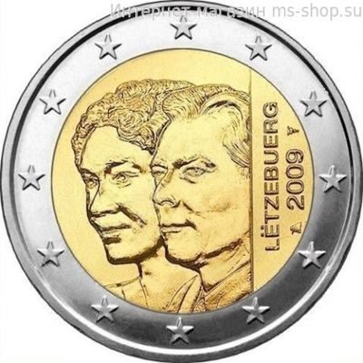 Монета 2 Евро Люксембург  "90 лет вступления на престол Герцогини Шарлотты" AU, 2009 год
