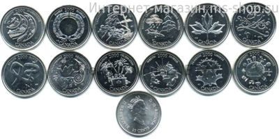Набор Монеты Канады 25 центов "Миллениум- Новое тысячелетие" 12 монет AU, 2000 год