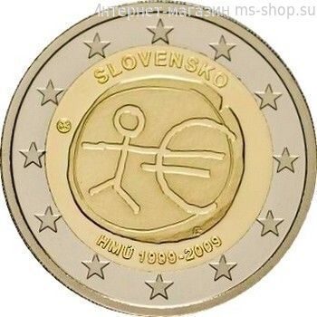 Монета 2 Евро Словакии "10 лет Экономическому и валютному союзу" AU, 2009 год