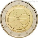 Монета 2 Евро Словении "10 лет Экономическому и валютному союзу" AU, 2009 год