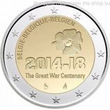 Монета Бельгии 2 Евро "100 лет с начала Первой мировой войны" AU 2014