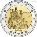 Монета 2 Евро Германии  "Федеральная земля Бавария" AU, 2012 год