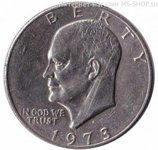 Монета США 1 доллар "Портрет Дуайта Эйзенхауэра. Лунный доллар", монетный двор D, VF, 1973