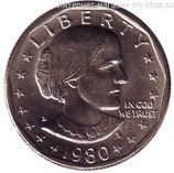 Монета США 1 доллар "Сьюзен Энтони" монетный двор D, AU, год 1980