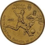 Монета Польши 2 Злотых, "Чемпионат мира по футболу — Корея, Япония" AU, 2002