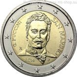 Монета 2 Евро Сан-Марино "90 лет со дня смерти Джакомо Пуччини" AU, 2014 год